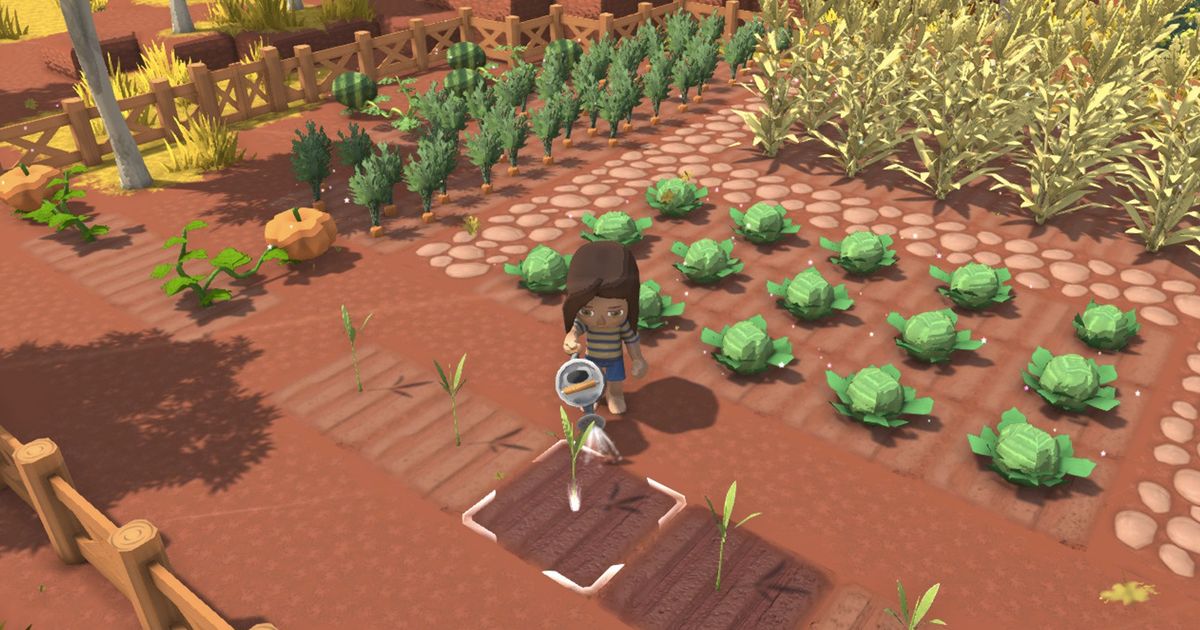 Image of a character using a watering can in Dinkum.
