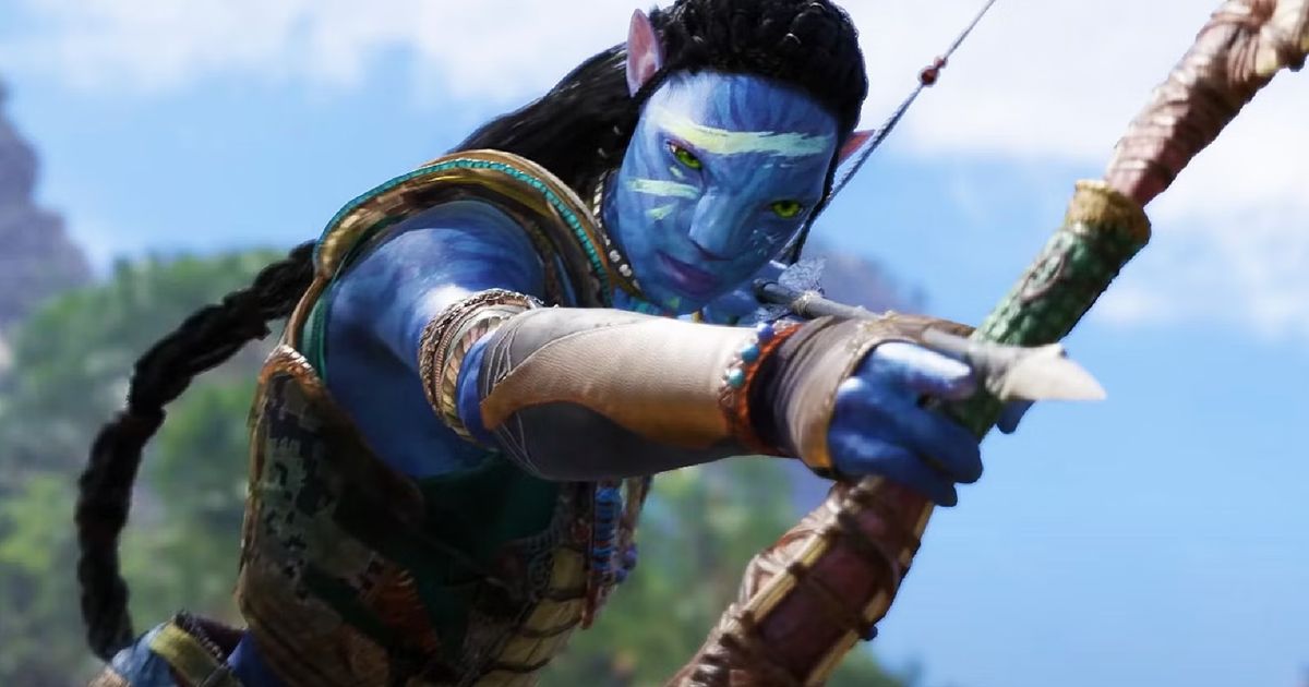 A Na'vi shooting an arrow in Avatar Frontiers of Pandora