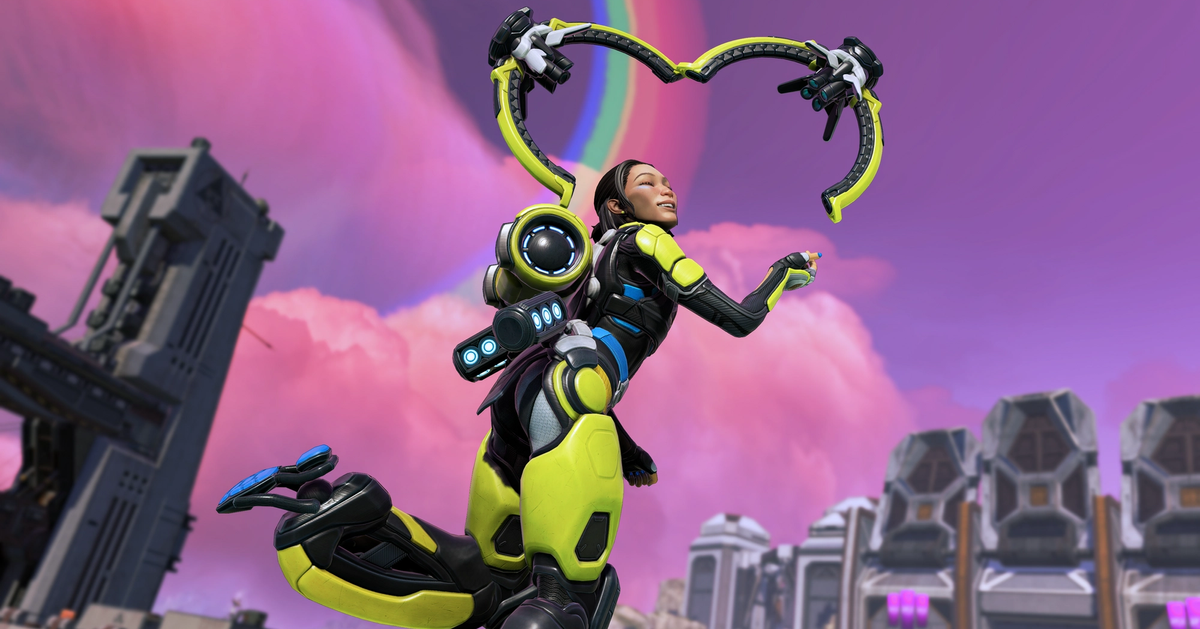 Apex Legends Season 19 new support legend Conduit making a heart with her exo suit