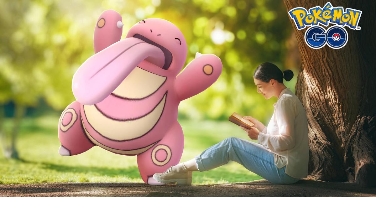 A Lickitung dancing in real-life next to a woman playing Pokemon GO.
