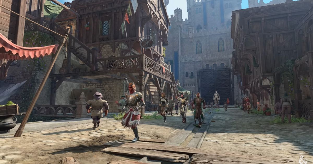 A screenshot of of a village in Baldur's Gate 3.