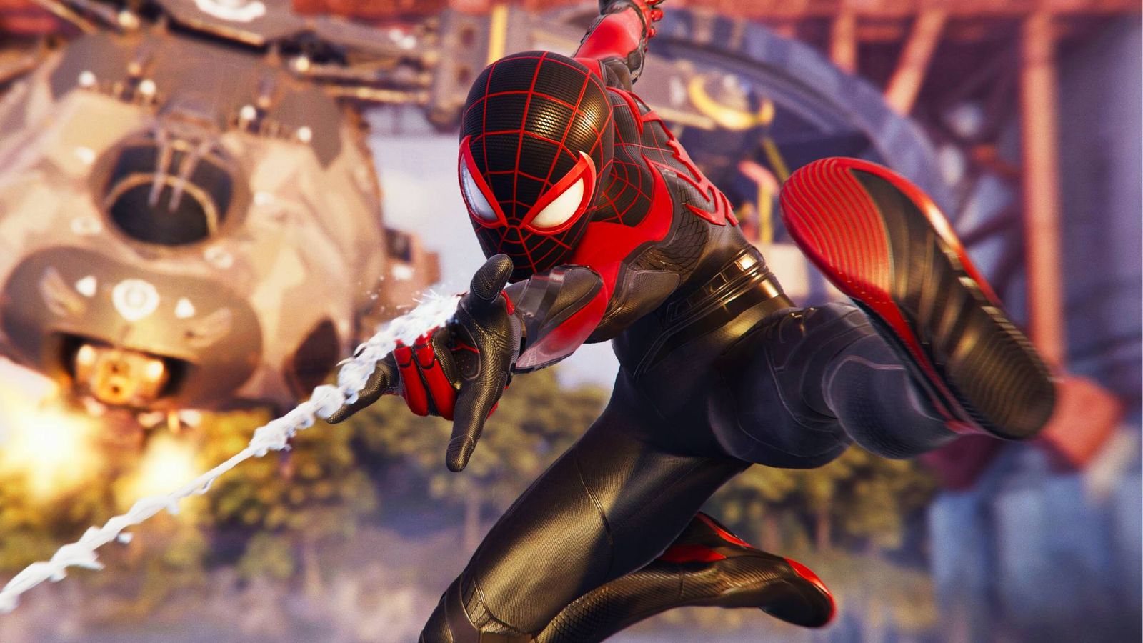 Miles Morales Spider-Man shooting a web