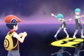 A Pokémon Trainer about to battle with a duo of Team Galactic Grunts in Pokémon Brilliant Diamond and Shining Pearl.