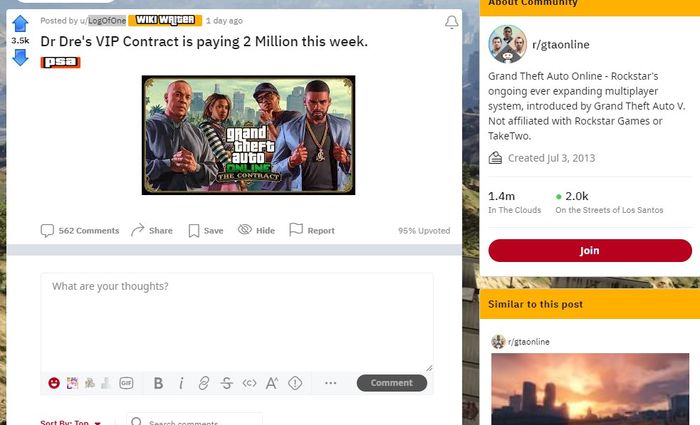 The thread discussing the bonuses on the GTA Online subreddit.