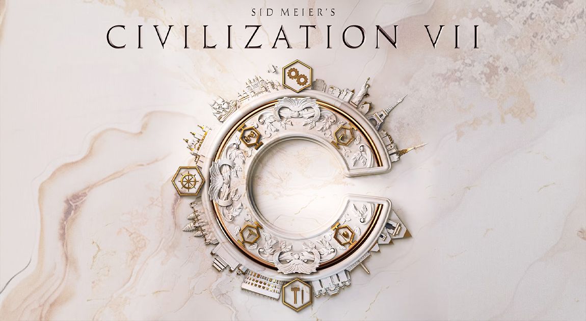 Sid Meier's Civilization VII cover art featuring an embossed, decorative "C" in front of a light beige background.