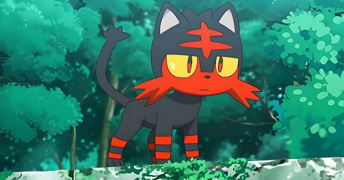 Pokemon Go Litten standing with trees in background
