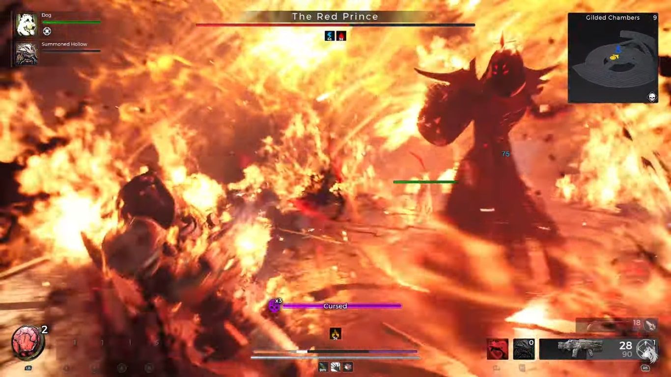 A screenshot of the flame inferno of the Red Prince in Remnant 2.