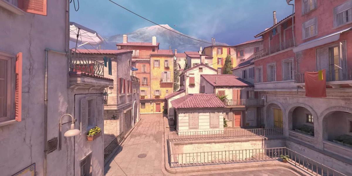 A landscape of terraced apartments in Counter Strike 2.