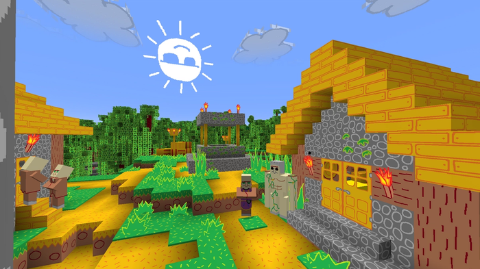 A bright yellow Minecraft village.