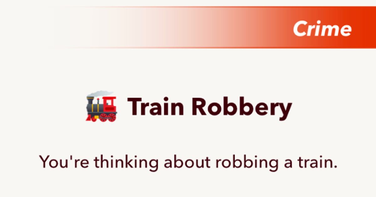 Screenshot from BitLife, showing the train robbery selection menu