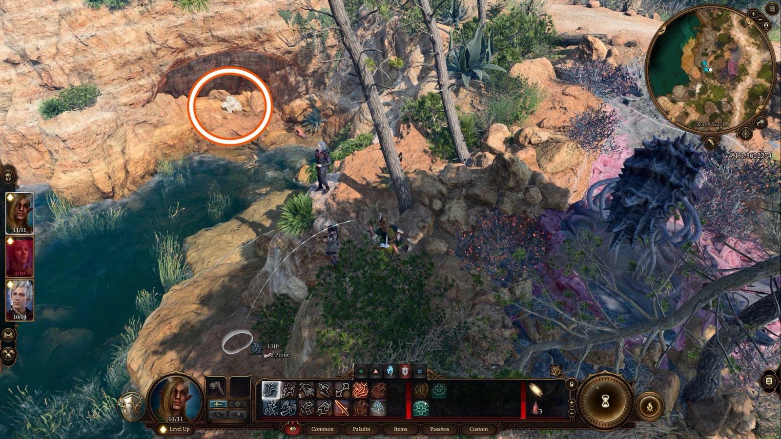 An in-game screenshot showing the party preparing to jump to the hidden cove where the Scuffed Rock waits.
