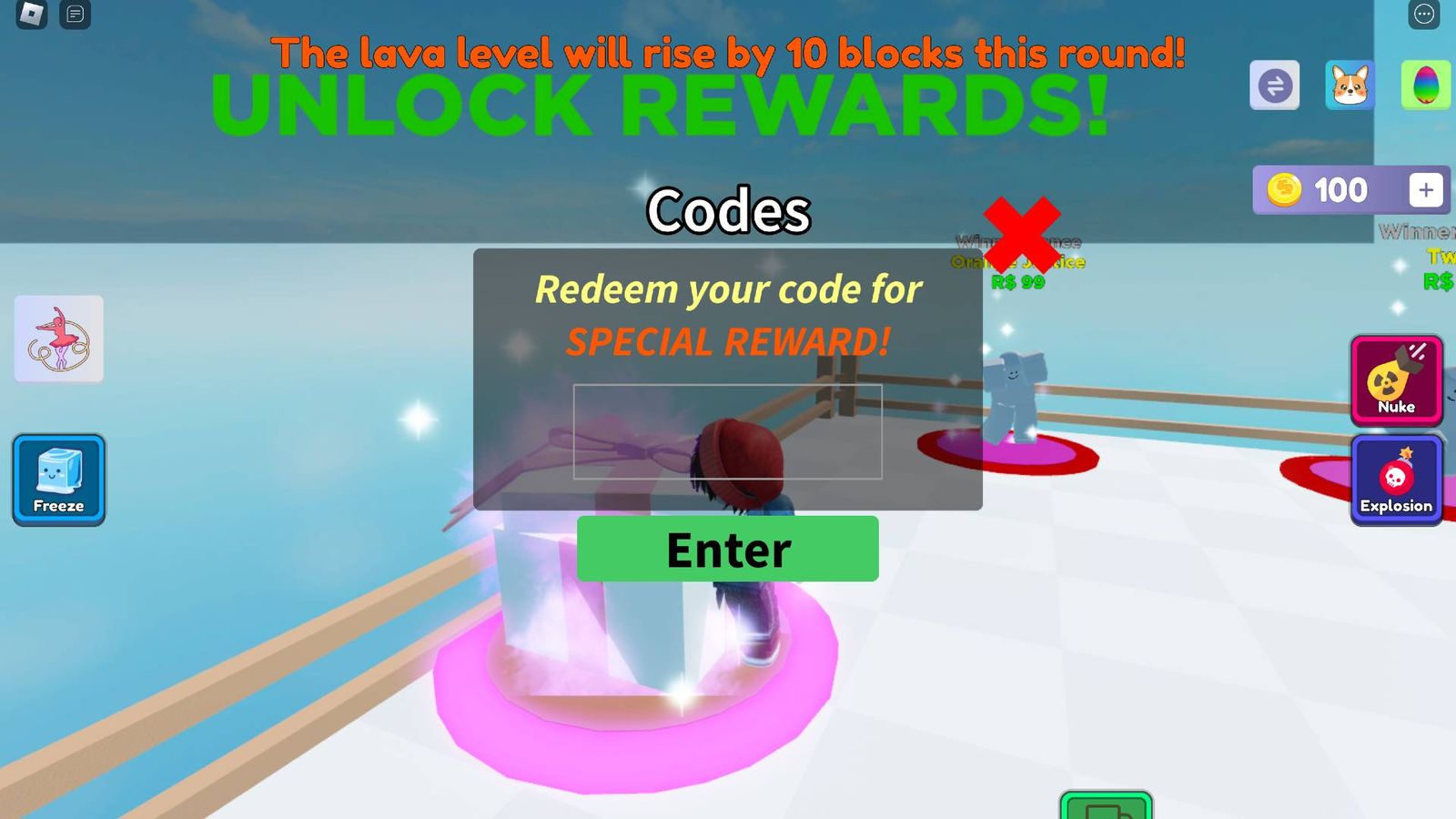 The code redemption screen in Math Answer or Die.