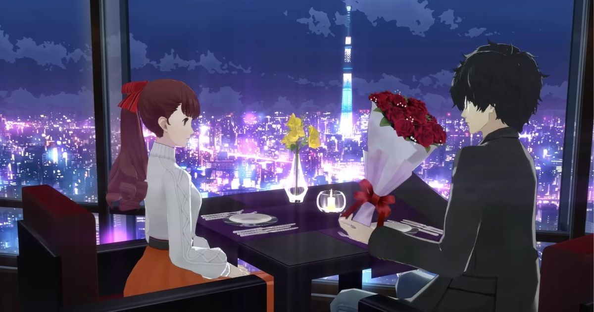 Joker giving Kasumi a bunch of flowers in Persona 5 Royal