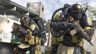 Modern Warfare 3 players wearing juggernaut armour and firing guns