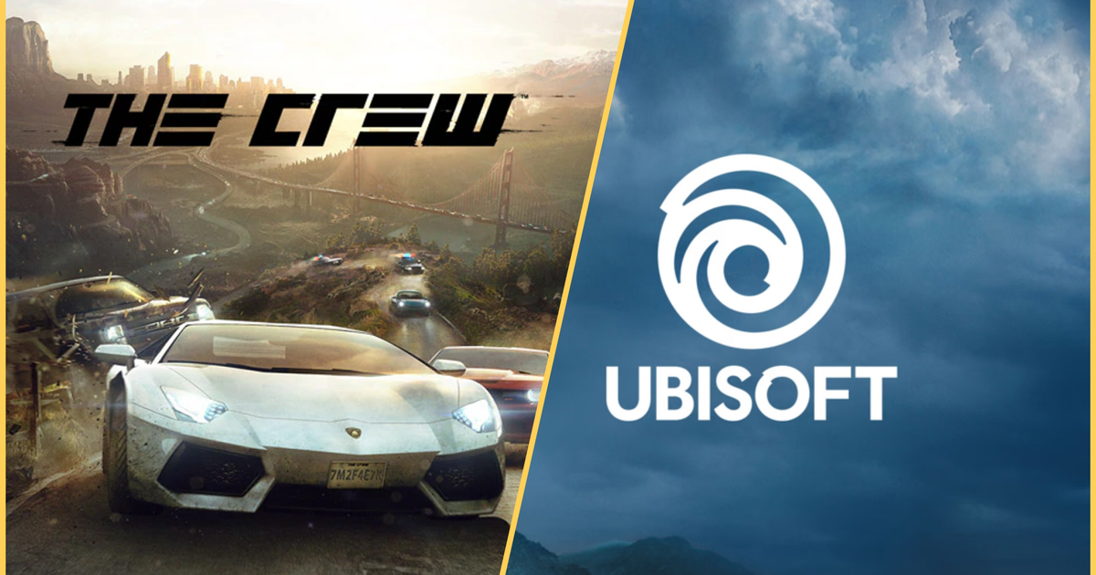 the crew promo art on left with ubisoft logo on right
