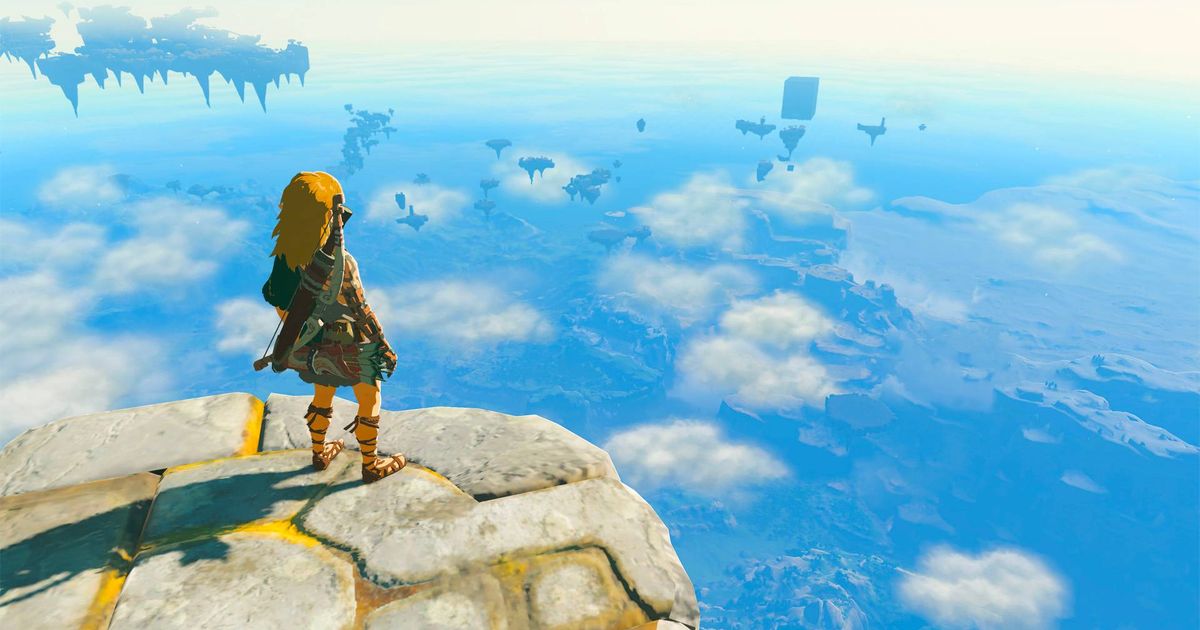 Link looking across the Hyrule sky in Zelda Tears of the Kingdom.