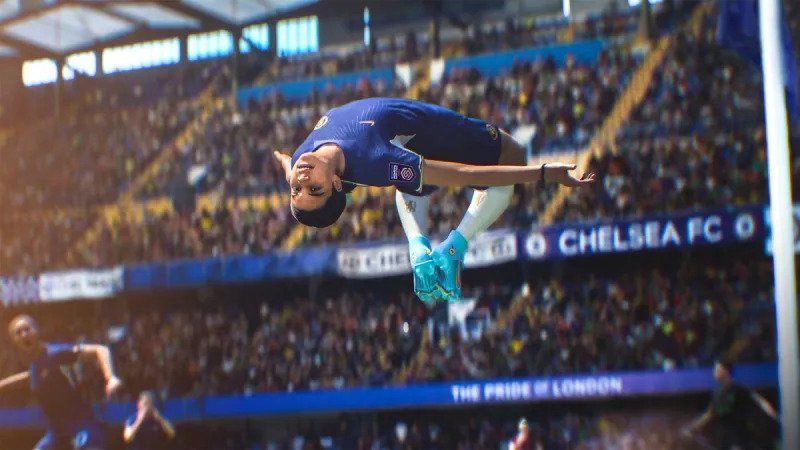 a Chelsea player doing a backflip in EA Sports FC 24