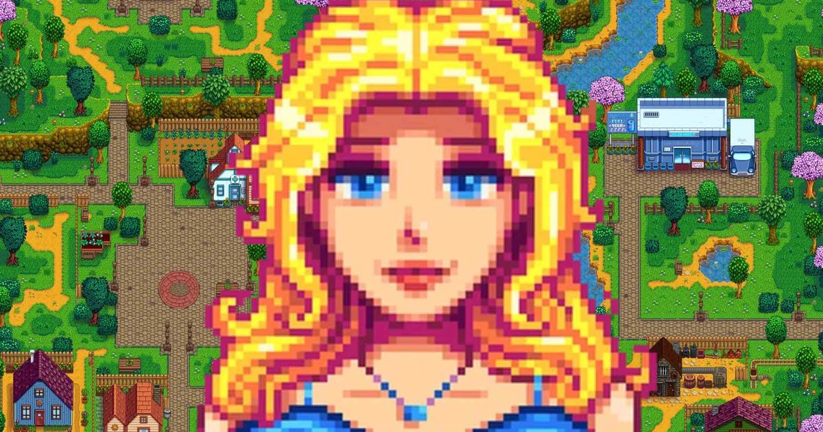 Stardew Valley’s Haley standing in front of a map of Pelican Town 