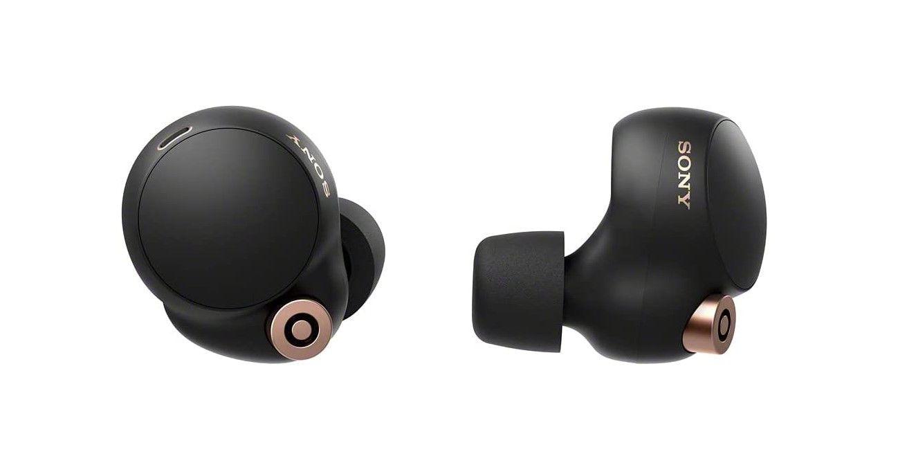 Best Android earbuds - Sony WF-1000XM4 product image of a pair of the best earbuds, one in profile and the other from the back