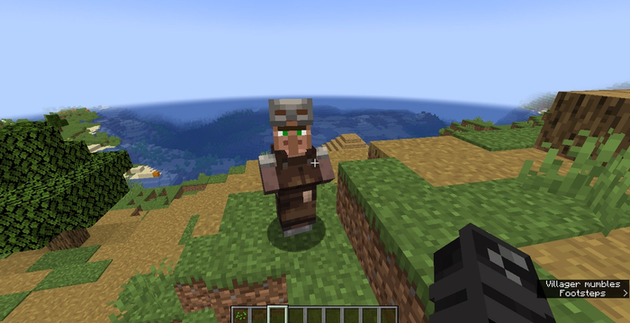 A Minecraft armourer standing on grassy plains. 