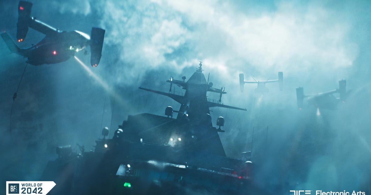 A plane shines a light on a ship in battlefield 2042
