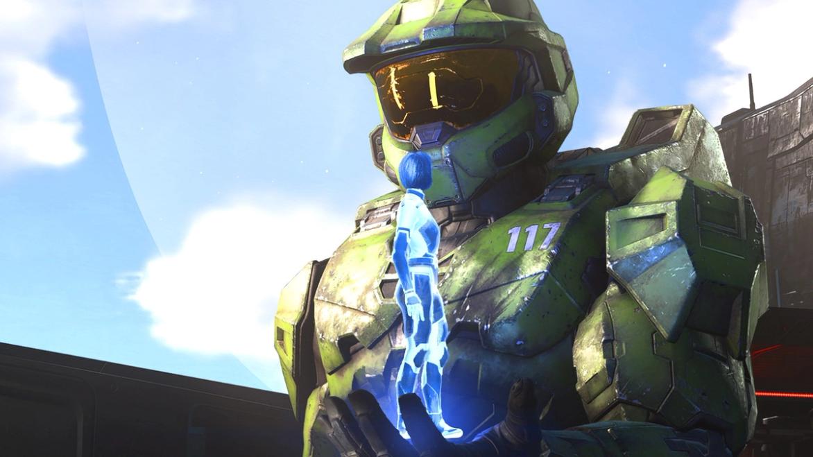 Master Chief in Halo Infinite holding The Weapon 