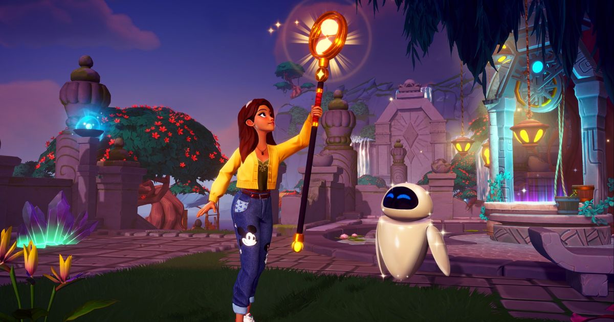 Disney Dreamlight Valley character looking for a rift alongside Eve from WALL-E