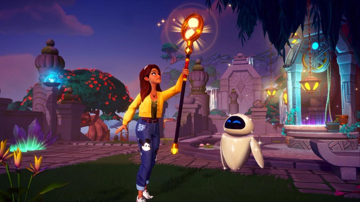 Disney Dreamlight Valley character looking for a rift alongside Eve from WALL-E