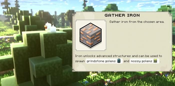 The Iron tooltip in Minecraft Legends.