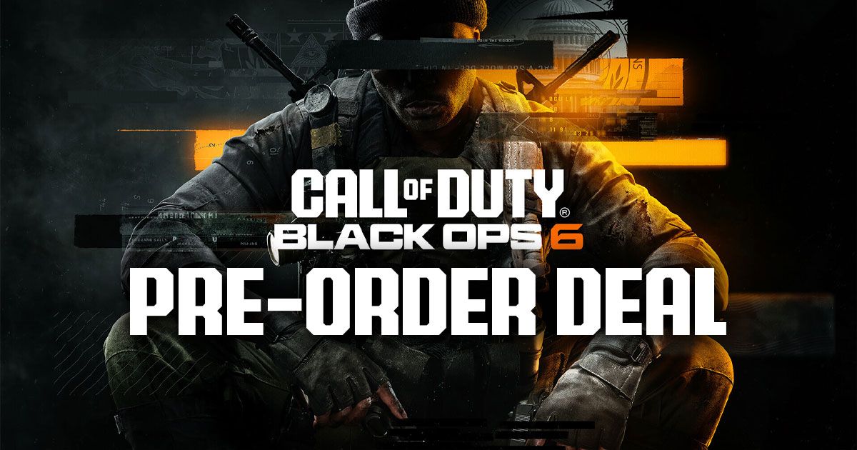 Call of Duty Black Ops 6 cover art featuring a solider sitting down and "Pre-Order Deal" branding below in white.