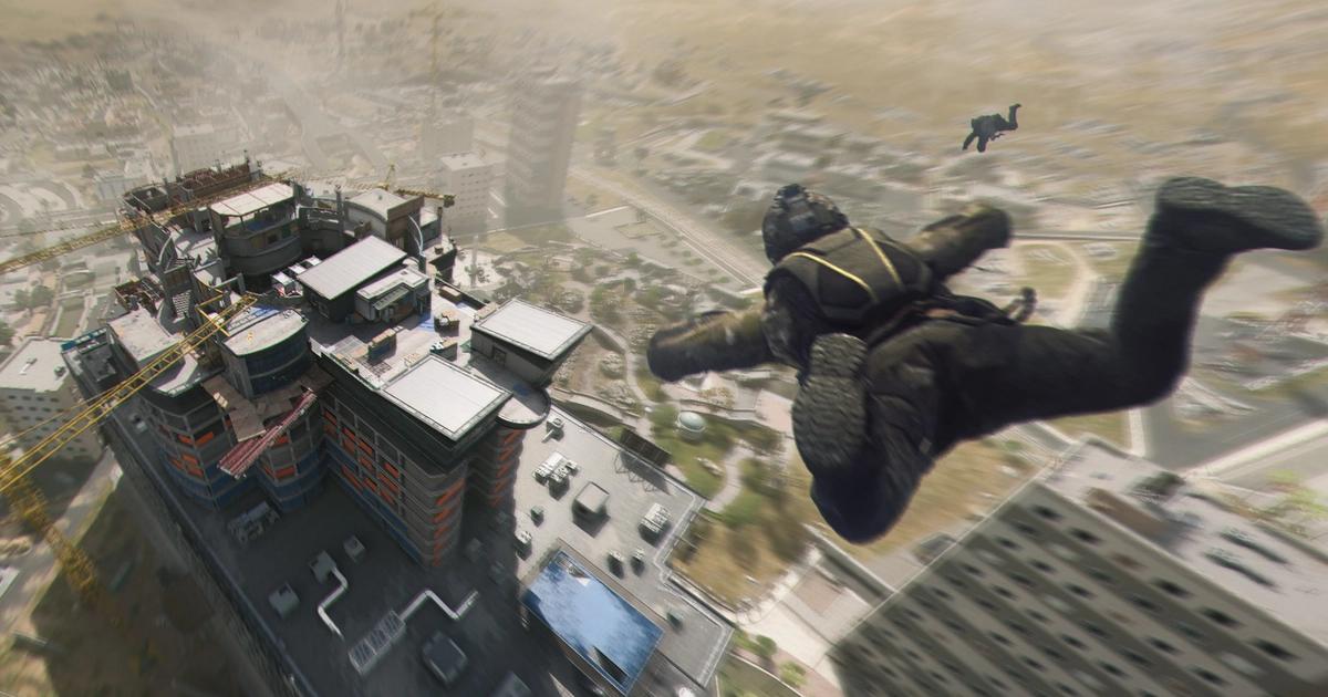 Warzone players parachuting onto building