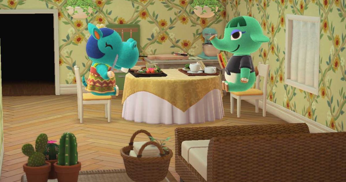 Animal Crossing New Horizons Happy Home Paradise Bertha and Opal Roommates. Opal and Bertha are sitting at their kitchen table eating lunch together,.