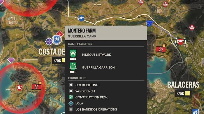 Lola, the owner of the Far Cry 6 Black Market, can be found at all Guerrilla Camps across the map. In this image, she is shown to be located at Montero Farm in Madrugada.