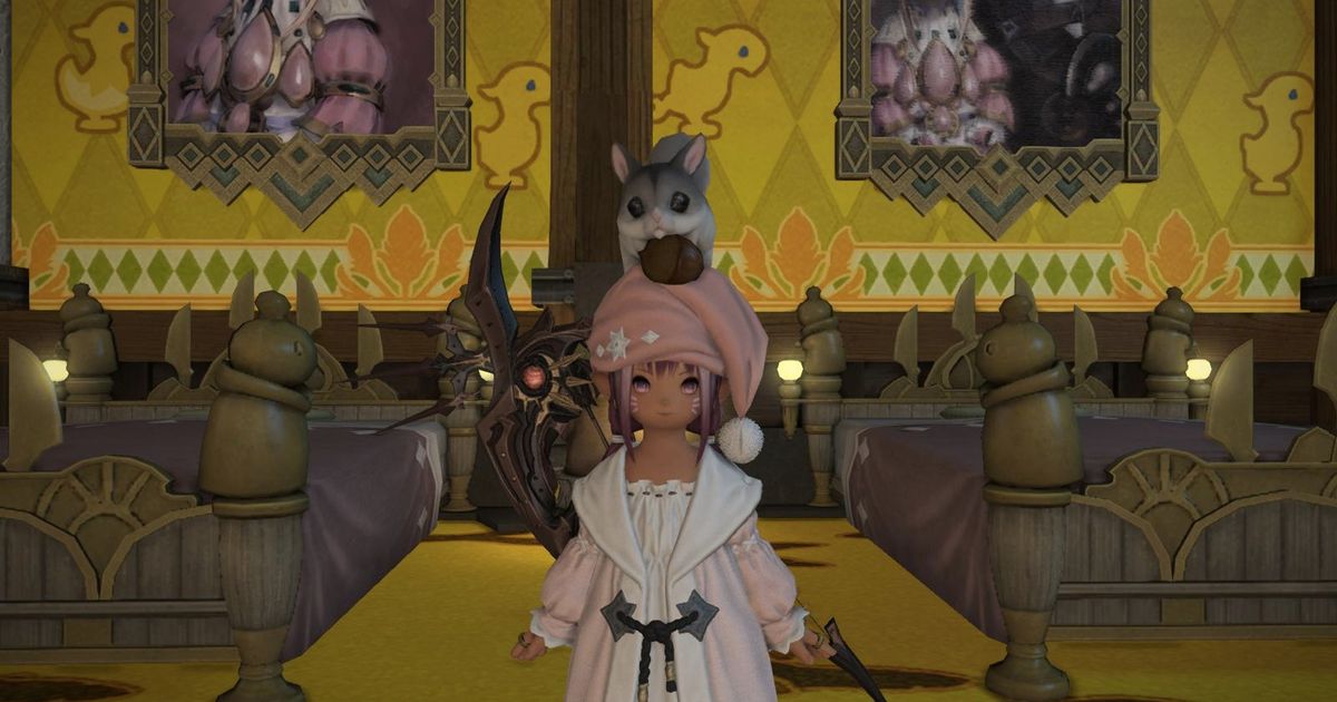 Image of a character with an animal mount in FFXIV.