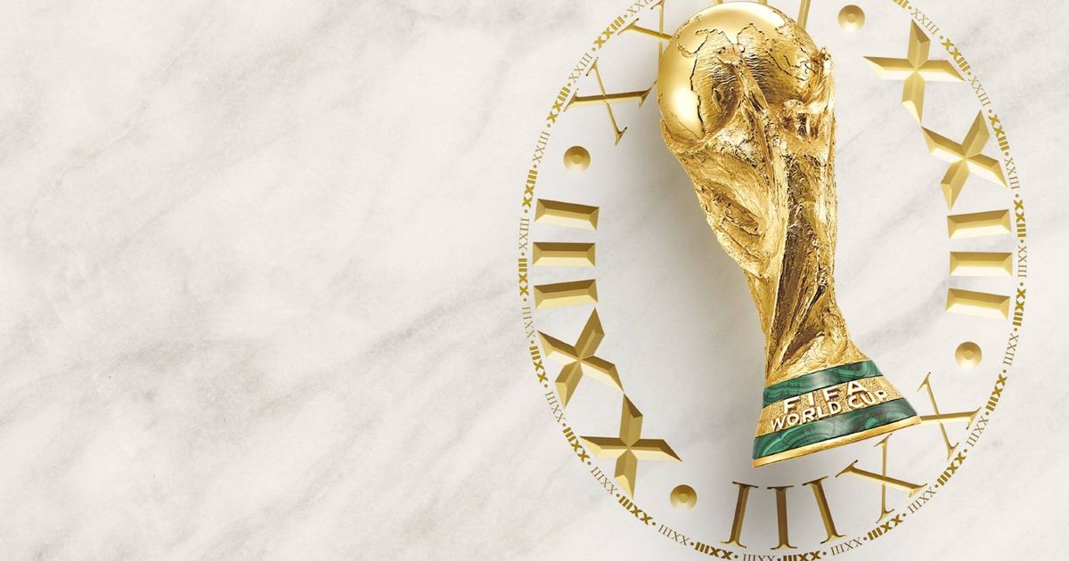 The World Cup trophy against a white background in FIFA 23.
