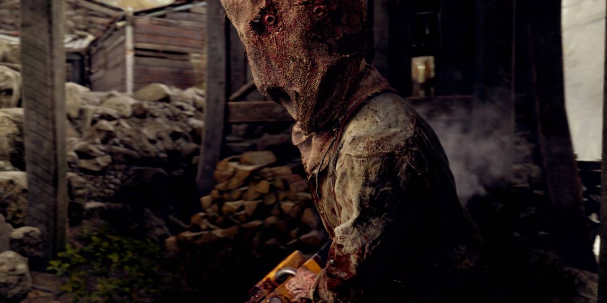 An infected villager wielding a chainsaw in Resident Evil 4 remake.