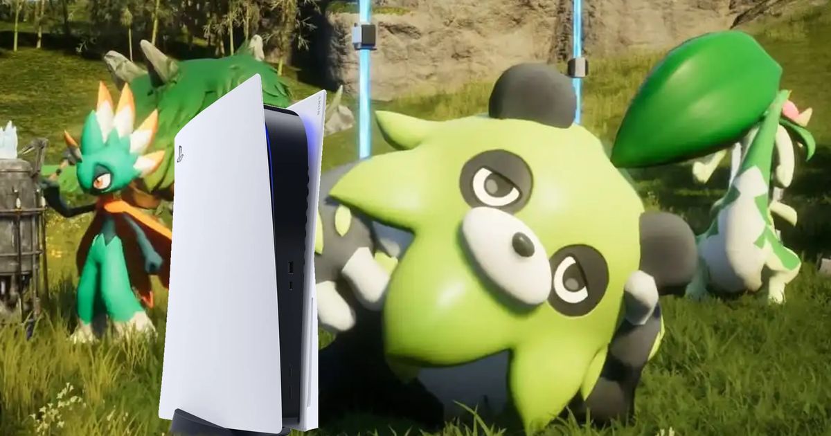 Palworld creatures resting next to a PlayStation 5 console 