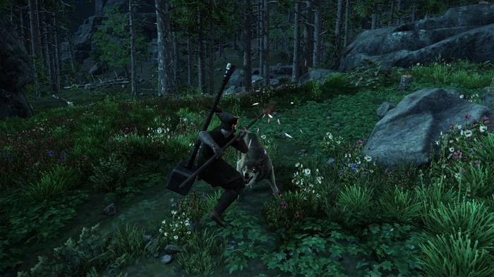 A Spear user Skewering a wolf, closing the distance and dealing big damage.