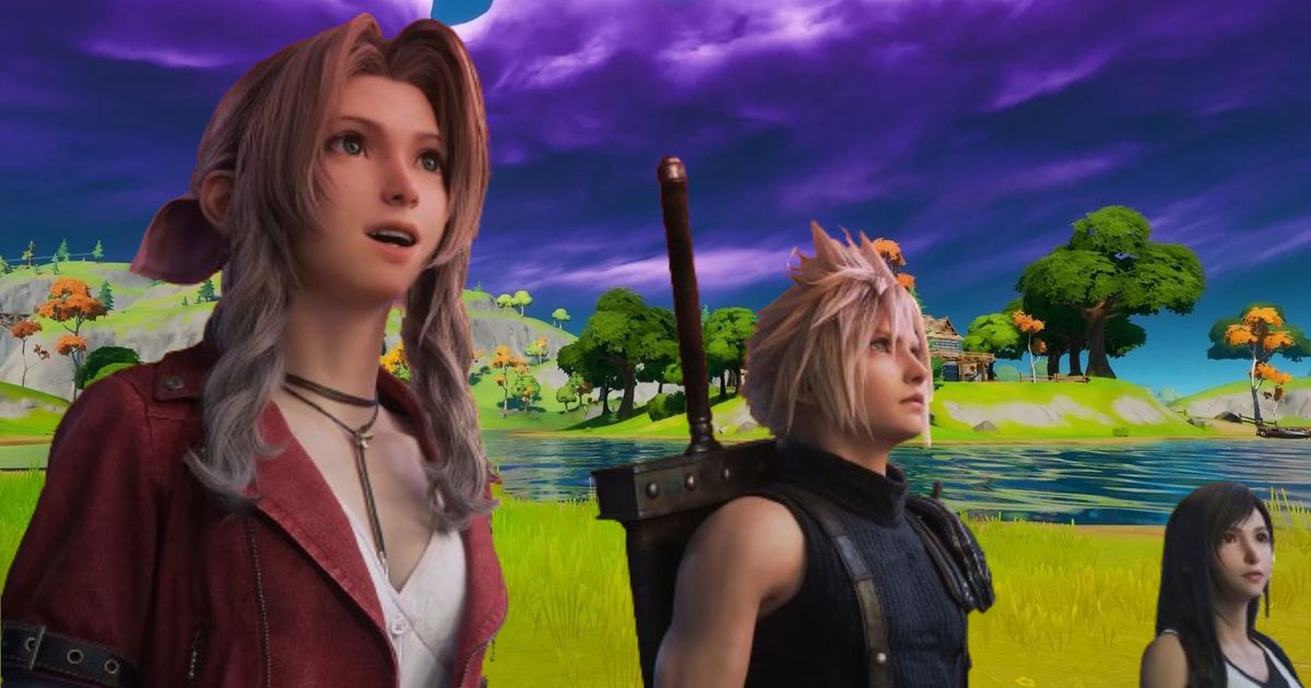 Aerith, Cloud, and Tifa from Final Fantasy 7 in the Fortnite universe