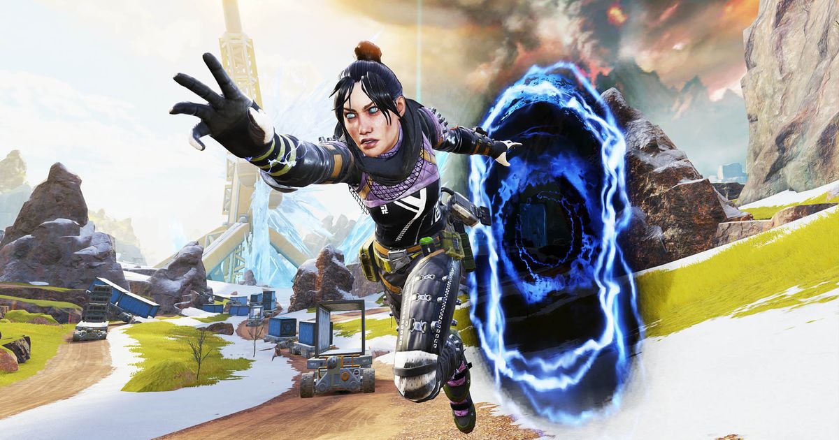 Apex Legends character moving out of portal in background
