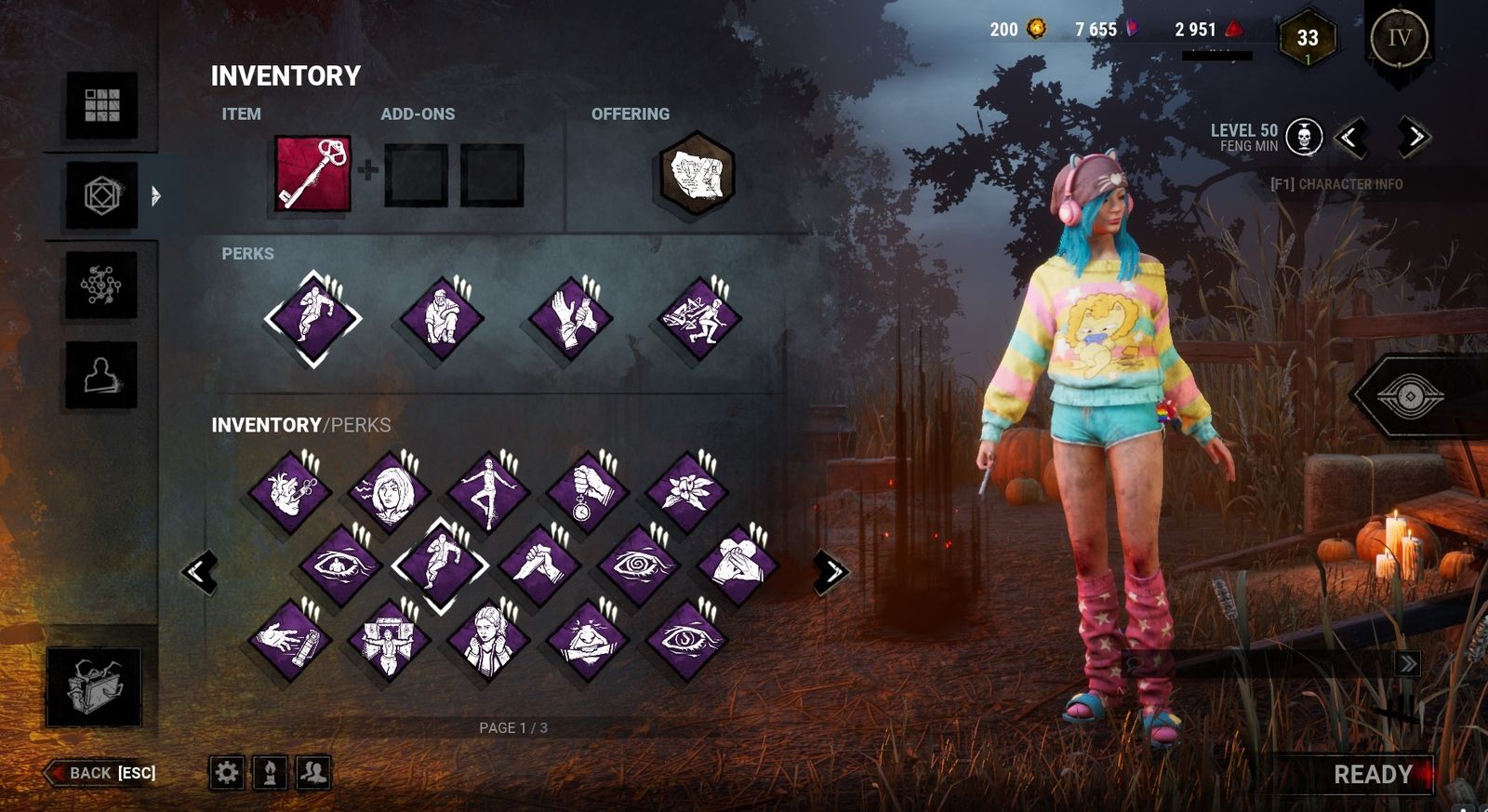 A survivor loadout in Dead by Daylight for trying to get a Hatch escape.