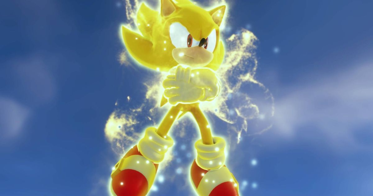 Super Sonic preparing for the Giganto boss fight in Sonic Frontiers.