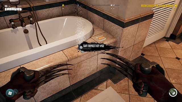 Screenshot showing Dead Island 2 safe deposit key on edge of bath