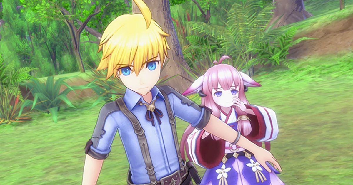 Image of Ares protecting Hina in Rune Factory 5.
