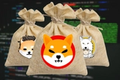 Three bags against a blurred coding background, each with the face of Shiba Inu Coin (SHIB), Dogelon, and Saitama Inu, respectively.