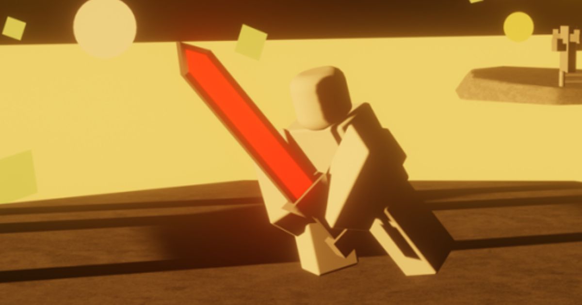 Screenshot from Critical Legends, showing a Roblox character wielding a red sword