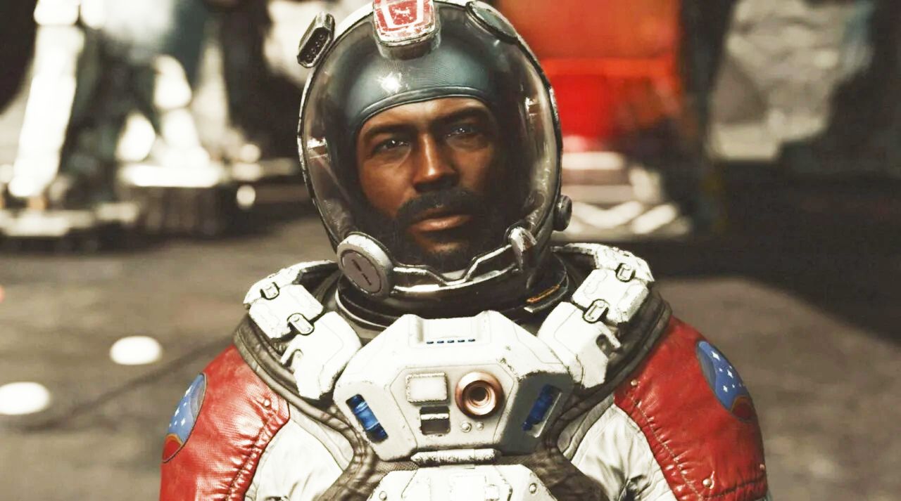 A man in a spacesuit staring at the camera, from the game Starfield