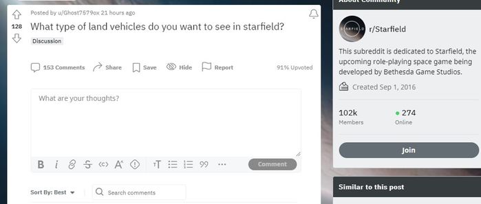 The thread on the Starfield subreddit.