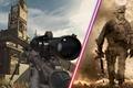 Screenshot of Modern Warfare 2 player holding Intervention sniper rifle and Modern Warfare 2 soldier holding gun on their side
