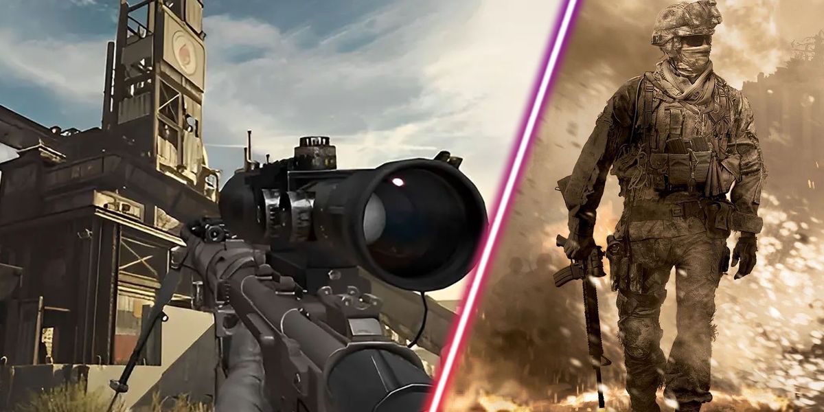 Screenshot of Modern Warfare 2 player holding Intervention sniper rifle and Modern Warfare 2 soldier holding gun on their side